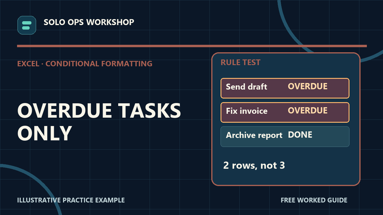 Thumbnail for Highlight Overdue Excel Tasks Without Coloring Blanks or Done Rows
