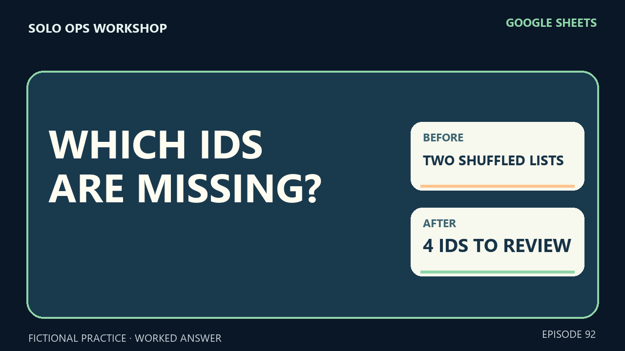 Thumbnail for Find Missing IDs Between Two Google Sheets Lists